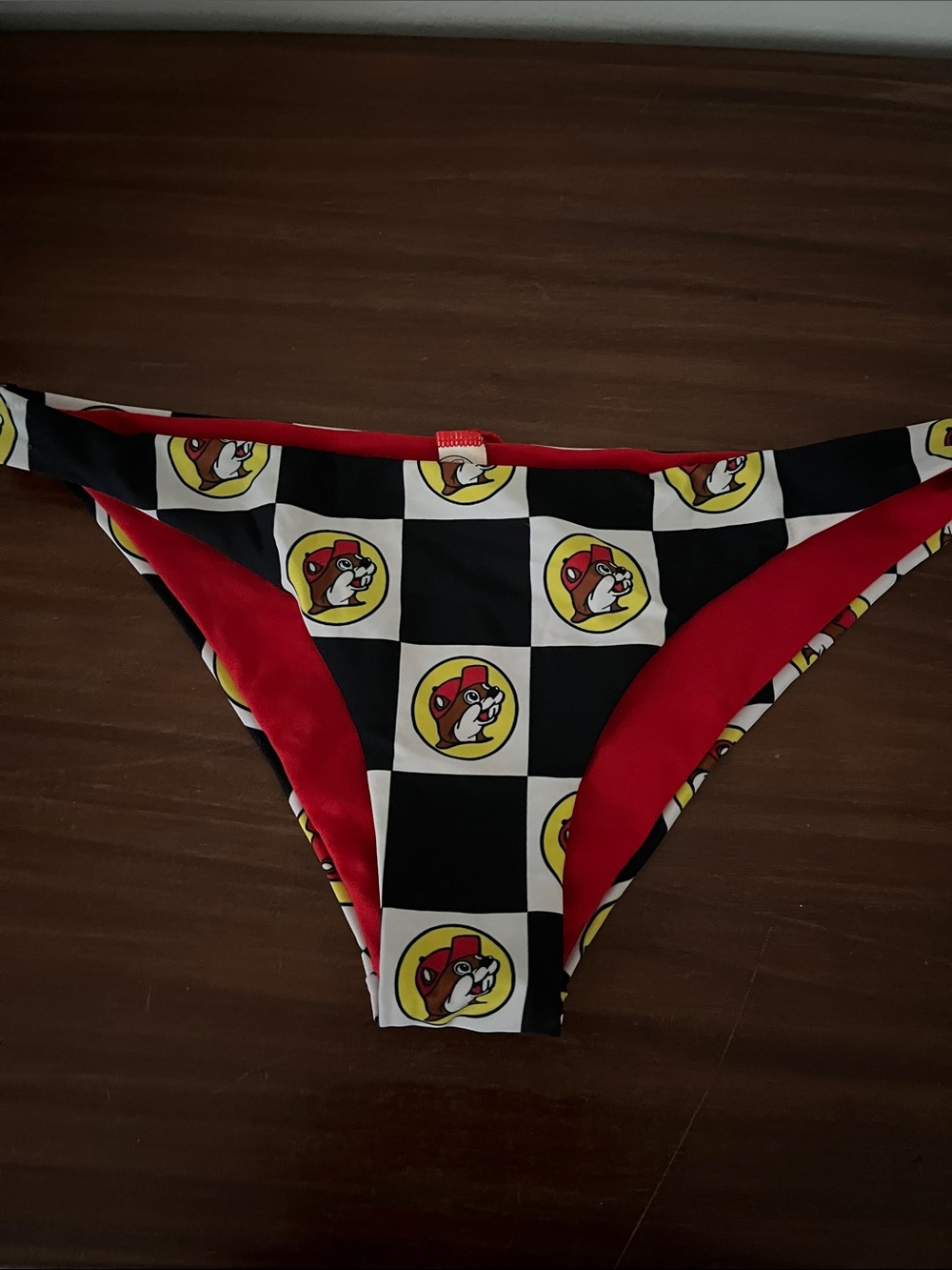 Checkerboard Logo Bikini Bottoms in Black and Red